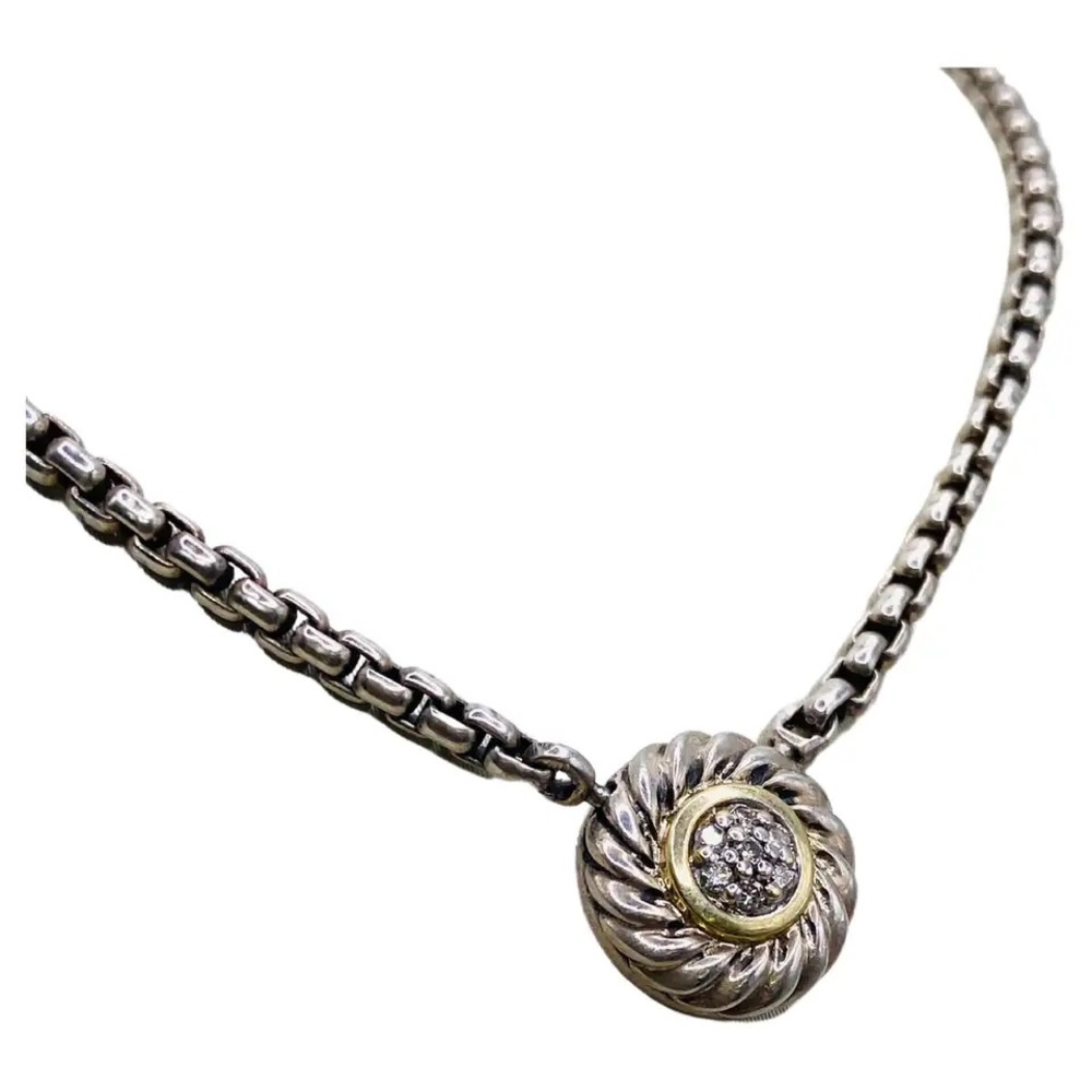 David Yurman Diamond Pave/18k Gold/Silver “Cookie” Necklace - AUTHENTIC